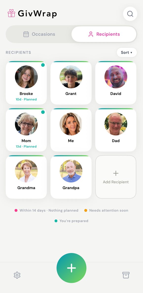 GivWrap Recipients dashboard